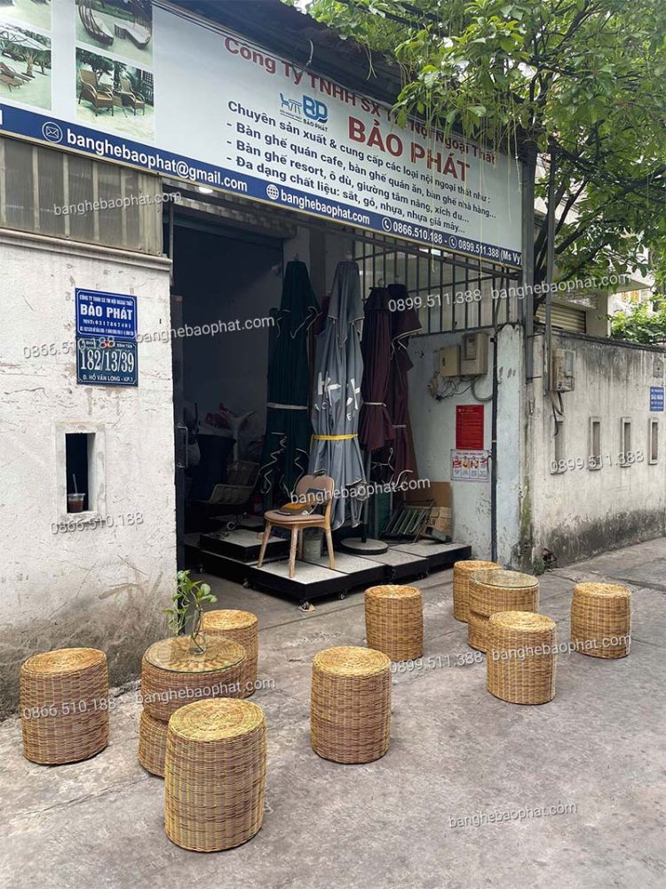 Bàn ghế đôn nhựa giả mây ngoài trời BGNGMBP090