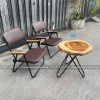 Bàn ghế cafe xếp gọn khung sắt bọc nệm bàn me tây