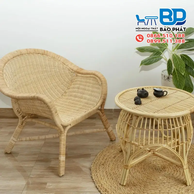 Bàn ghế mây tre đan tự nhiên mộc mạc, gần gũi