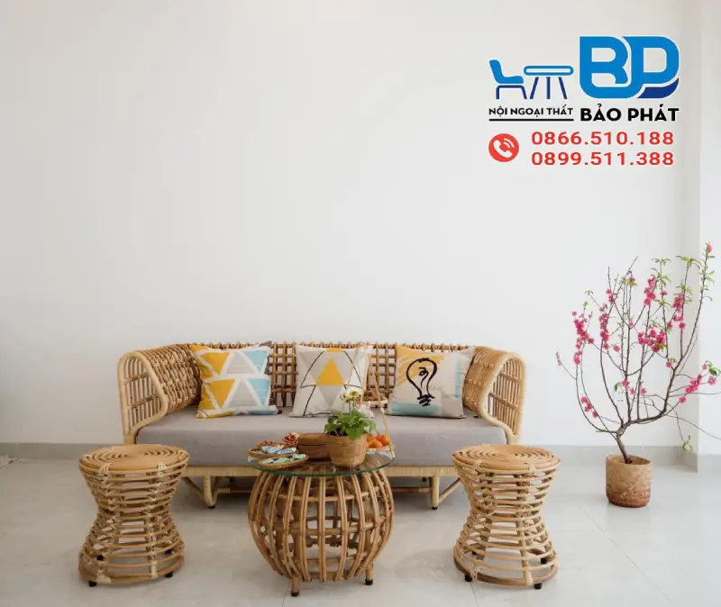 Bàn ghế mây tự nhiên mộc mạc giản dị