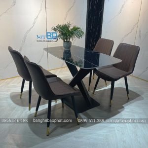 Bàn ghế phòng ăn sắt nệm ghế loft sọc
