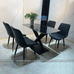 Bàn ghế phòng ăn sắt nệm ghế loft sọc