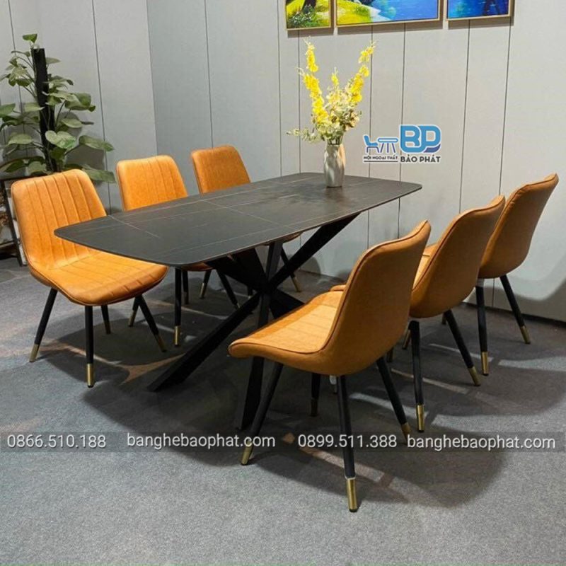 Bàn ghế phòng ăn sắt nệm ghế loft sọc