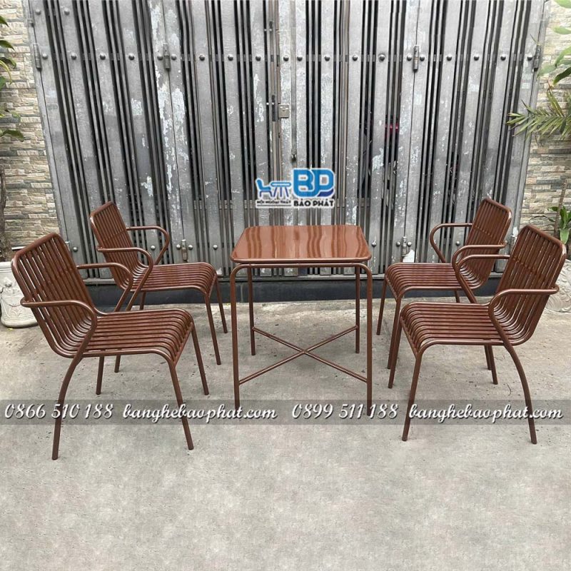 Bàn ghế sắt 1326 chân cong màu nâu