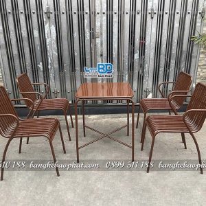 Bàn ghế sắt 1326 chân cong màu nâu