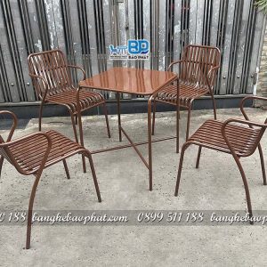 Bàn ghế sắt 1326 chân cong màu nâu