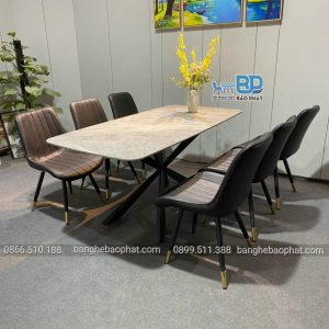 Bộ bàn ăn 6 ghế khung sắt bọc nệm ghế loft sọc