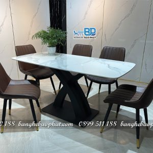 Bộ bàn ăn 6 ghế khung sắt bọc nệm ghế loft sọc