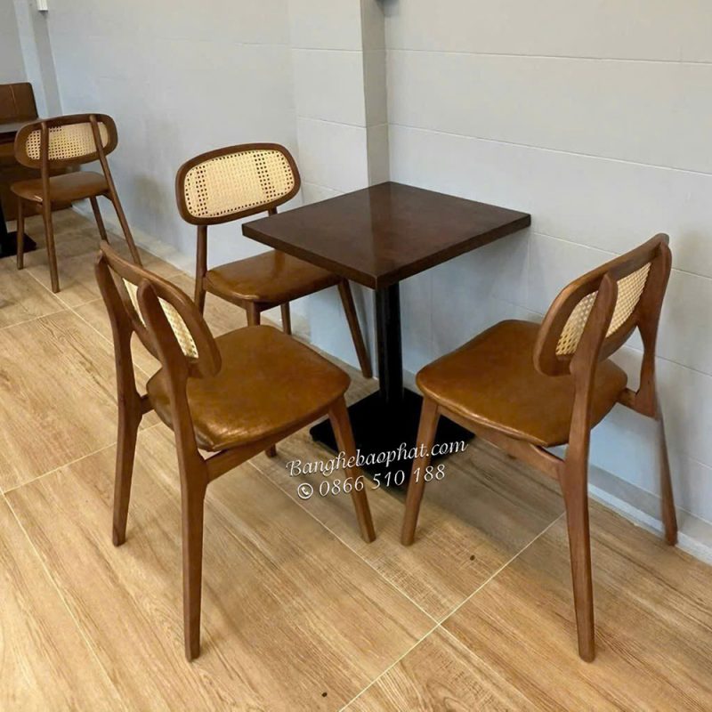 Bộ bàn ghế cafe gỗ nệm ghế secco lưng nệm 24 Bộ bàn ghế cafe gỗ nệm ghế secco lưng nệm