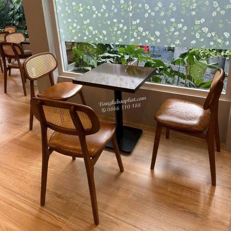 Bộ bàn ghế cafe gỗ nệm ghế secco lưng nệm 25 Bộ bàn ghế cafe gỗ nệm ghế secco lưng nệm
