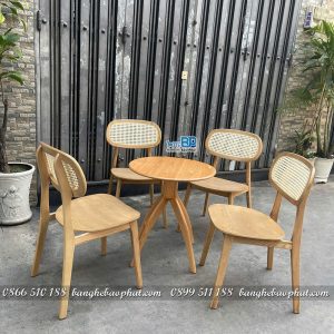 Bộ bàn ghế secco tựa mây mê ngồi gỗ