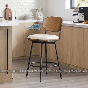 Ghế bar chân sắt gỗ nệm có mâm xoay ST2026