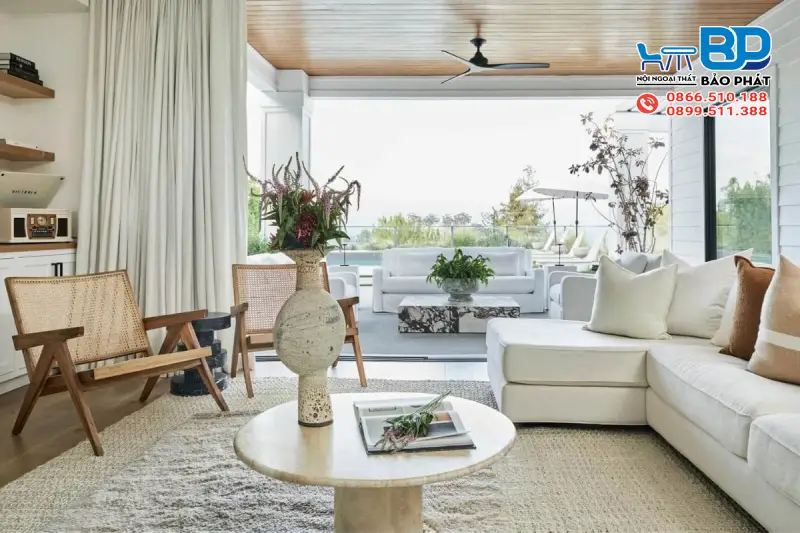 Không gian thiết kế nội thất Wabi Sabi mang màu sắc trung tính mộc mạc