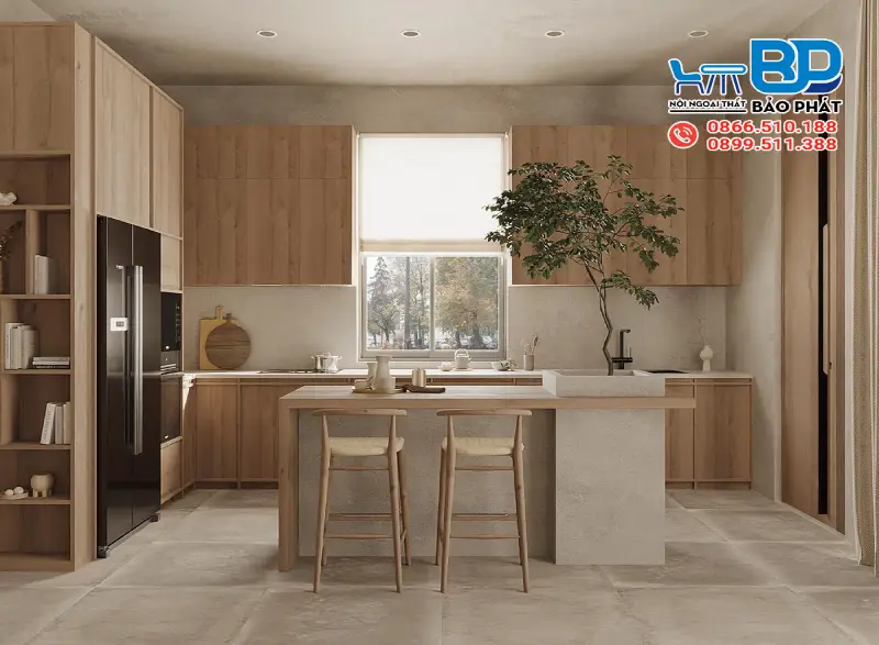 Phòng bếp theo phong cách thiết kế nội thất Wabi Sabi gần gũi