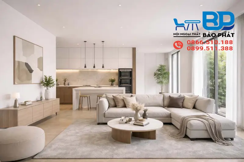 Phòng khách phong cách hiện đại đơn giản nhưng tinh tế