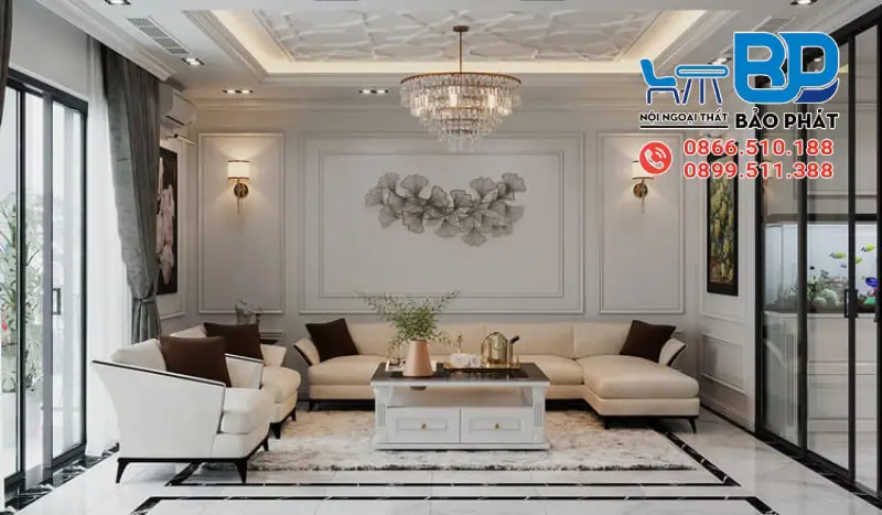 Phòng khách tân cổ điển mang giá trị thẩm mỹ lâu dài