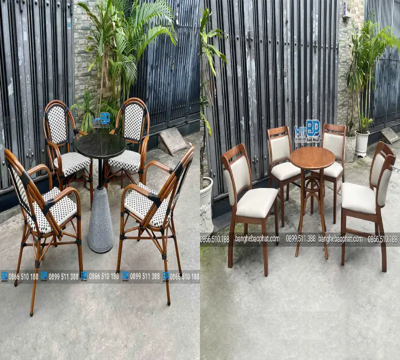 So sánh giữa bàn ghế nhựa giả mây và bàn ghế gỗ ngoài trời