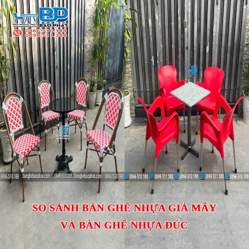 So sánh bàn ghế nhựa giả mây và bàn ghế nhựa đúc