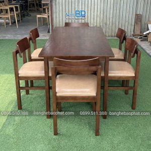 Bộ bàn ghế ăn gỗ nệm 6 ghế lưng gỗ