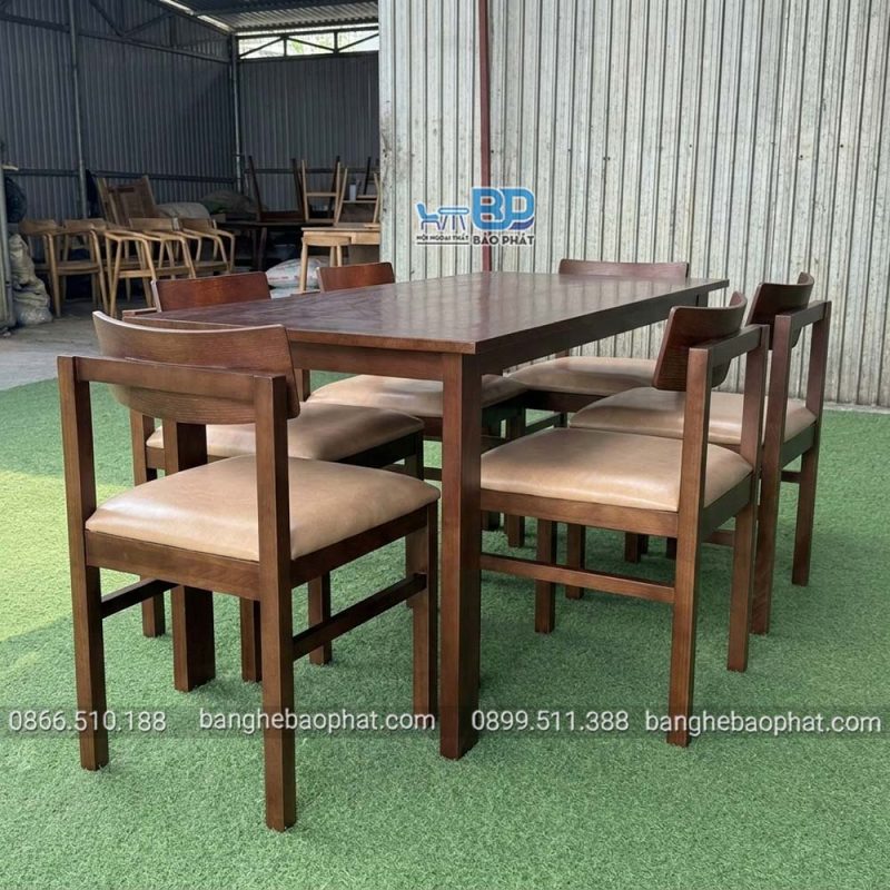Bộ bàn ghế ăn gỗ nệm 6 ghế lưng gỗ