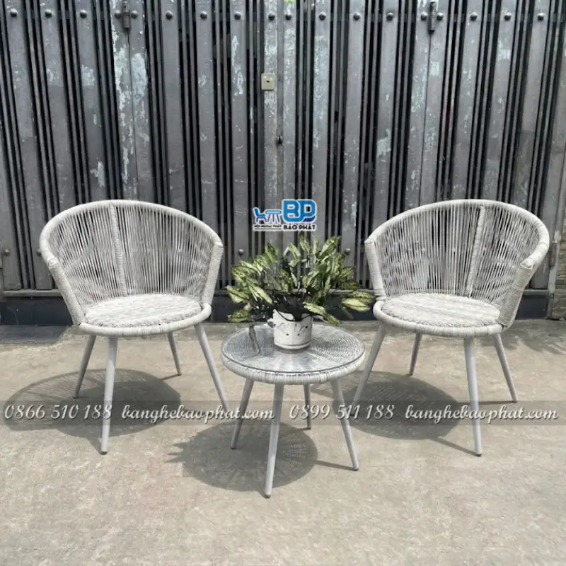 Ghế ban công mây nhựa khung sắt