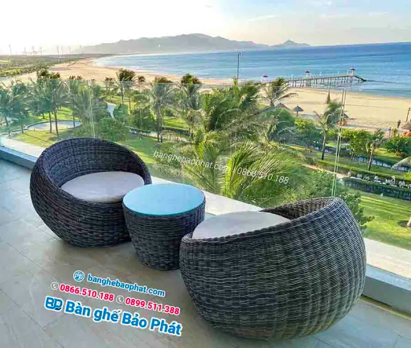 Ghế ban công nhựa giả mây dạng trứng đan dây tròn