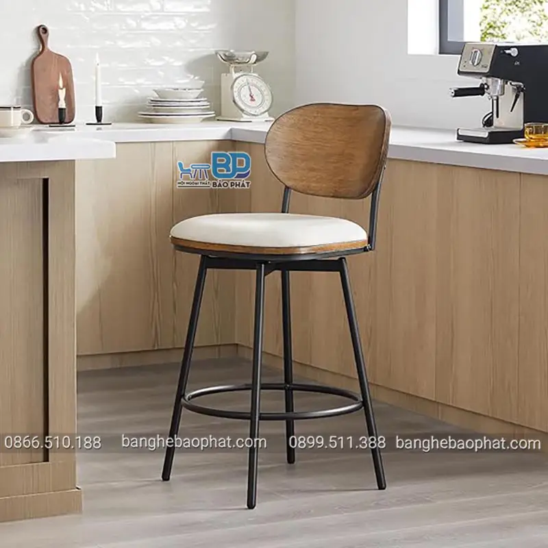 Ghế bar chân sắt gỗ nệm có mâm xoay ST2026
