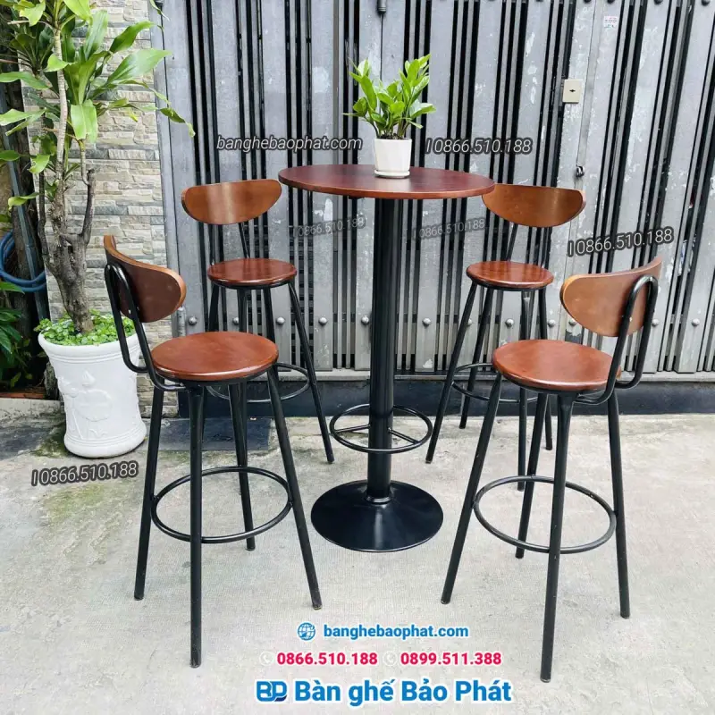 Ghế bar chân sắt mặt gỗ cao su