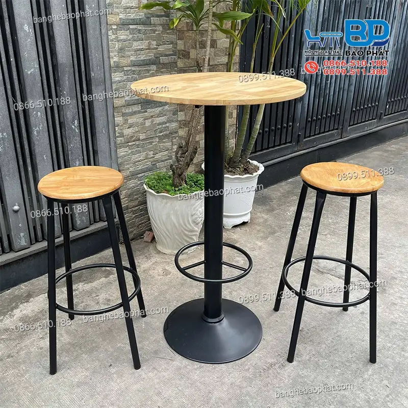 Ghế bar chân sắt mặt gỗ không tựa