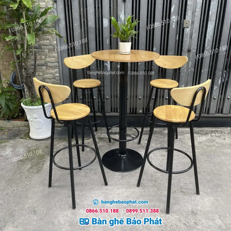 Ghế bar chân sắt mặt gỗ