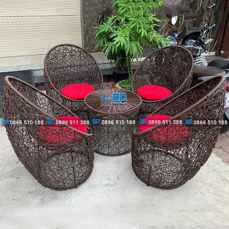 Ghế mây ban công dạng trứng đan rối