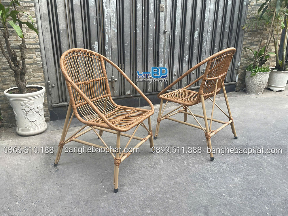 Bàn ghế nhựa giả mây BGNGMBP093 8 ghế nhựa giả mây BGNGMBP093