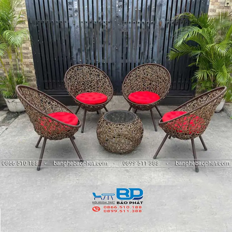 Ghế nhựa giả mây thư giãn ban công đan rối 3 sợi