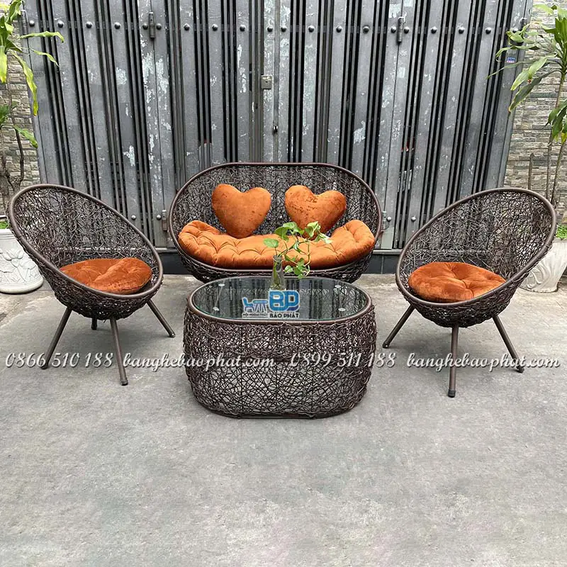 Ghế thư giãn nhựa giả mây tròn đan rối cho không gian ban công