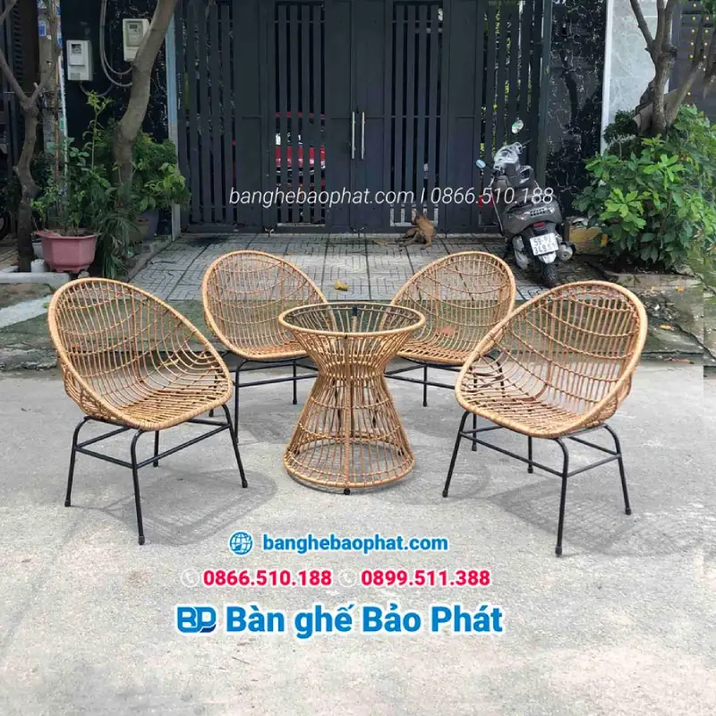 Ghế thư giãn tròn nhựa giả mây nhỏ gọn