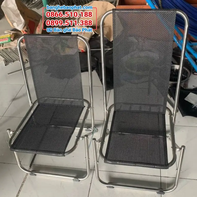 Ghế xếp inox lưng cao lưới textilene nhập khẩu
