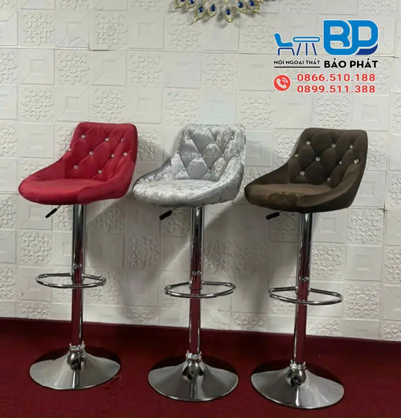 Ghế xoay quầy bar bọc nệm nhung sang trọng