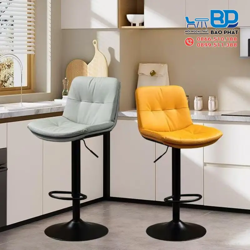 Ghế xoay quầy bar có lưng tựa bọc nệm mềm mại