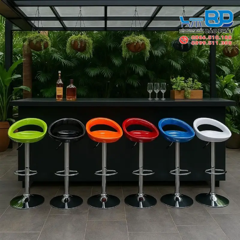 Ghế xoay quầy bar mặt nhựa chân sắt