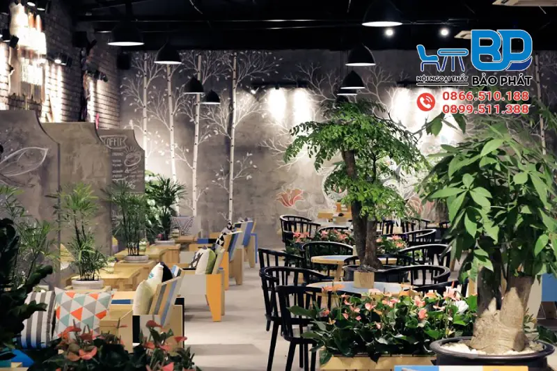 Không gian quán cafe đơn giản gần gũi với thiên nhiên