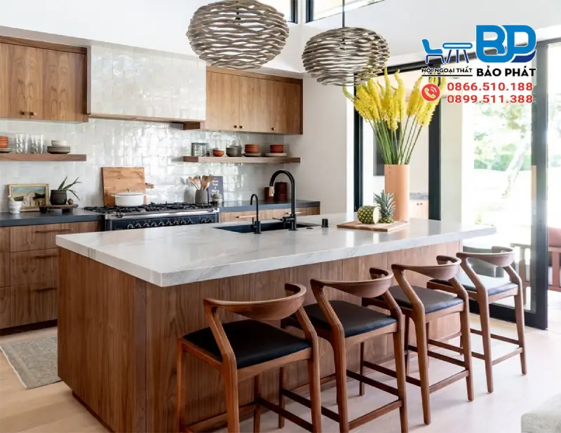 Phòng bếp phong cách Mid Century Modern gần gũi