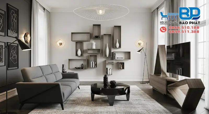 Phòng khách phong cách Bauhaus hiện đại