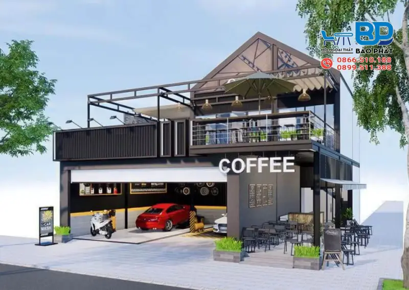 Quán cafe góc 2 mặt tiền theo phong cách công nghiệp hiện đại, phóng khoáng