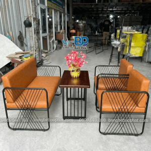 Sofa sắt sơn tĩnh điện bọc nệm nâu