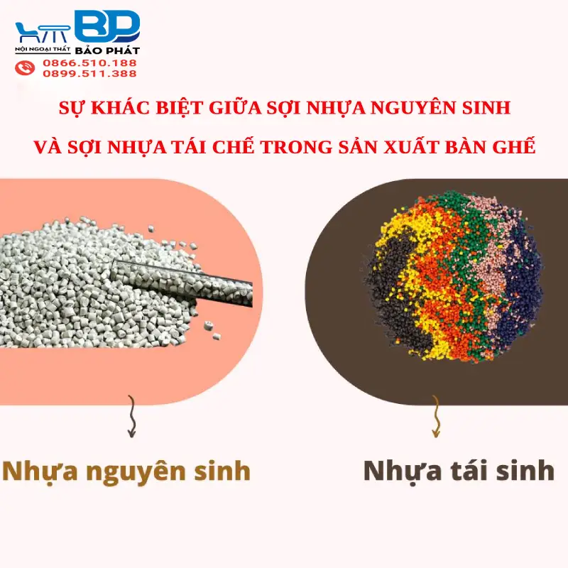 Sự khác biệt giữa sợi nhựa nguyên sinh và sợi nhựa tái chế trong sản xuất bàn ghế