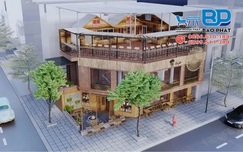 Thiết kế quán cafe góc 2 mặt tiền phong cách cổ điển nhẹ nhàng
