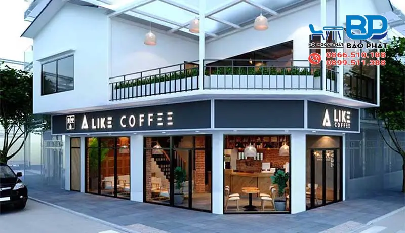 Thiết kế quán cafe góc 2 mặt tiền phong cách công nghiệp cá tính