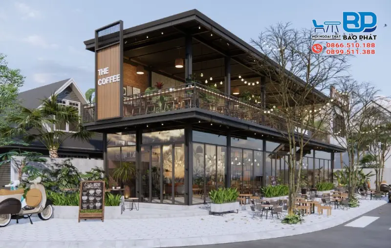 Thiết kế quán cafe góc 2 mặt tiền tận dụng tối đa không gian mở