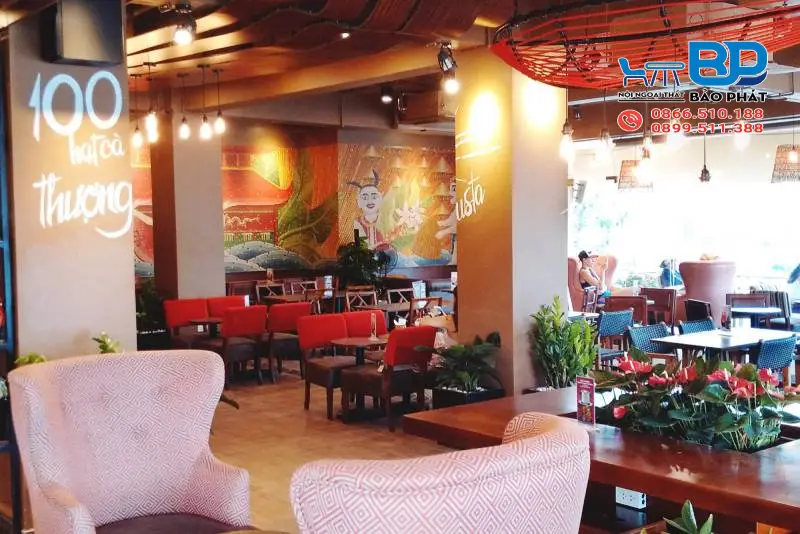 Thiết kế quán cafe Highland với tông đỏ đặc trưng