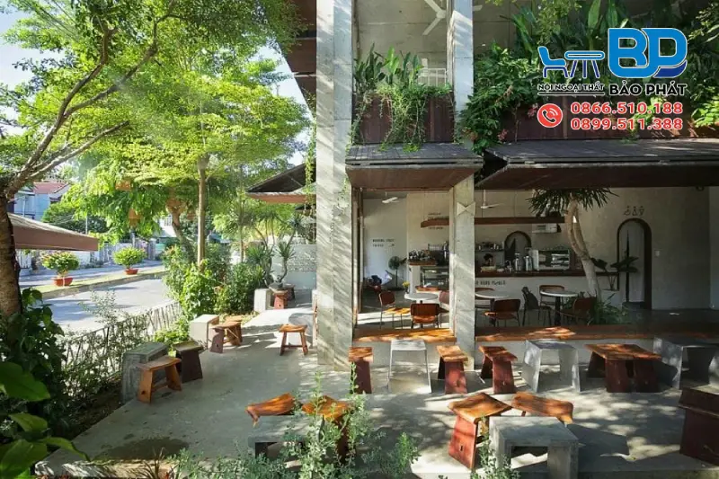 Thiết kế quán cafe không gian mở kết hợp cây xanh cực chill